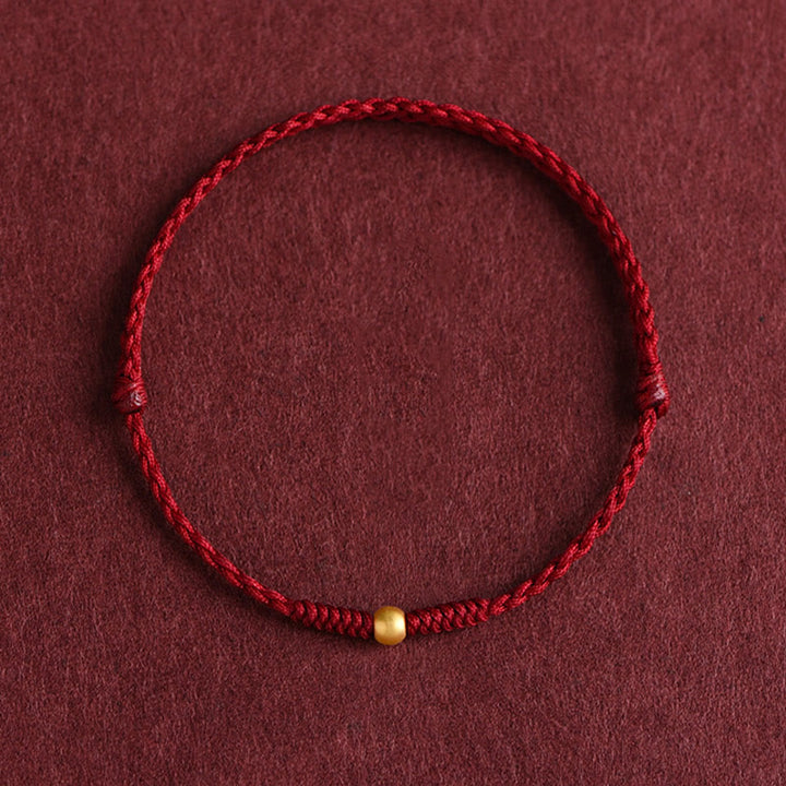 Bracelet de cheville en corde tressée faite à la main avec mini perles en or 999 de Buddha Stones - Bracelet de cheville (circonférence 18-30 cm) - Rouge foncé - image 0