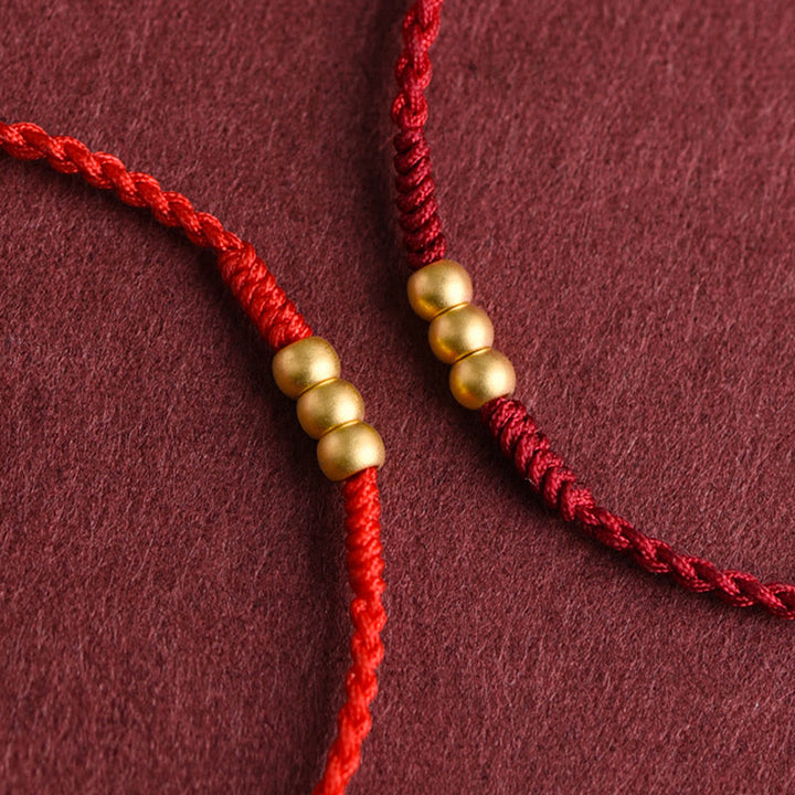 Bracelet de cheville en corde porte-bonheur fait main avec mini trois perles en or 999 de Buddha Stones - image 4