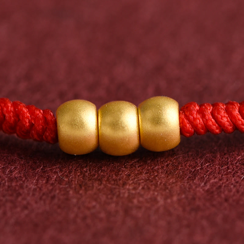 Bracelet de cheville en corde porte-bonheur fait main avec mini trois perles en or 999 de Buddha Stones