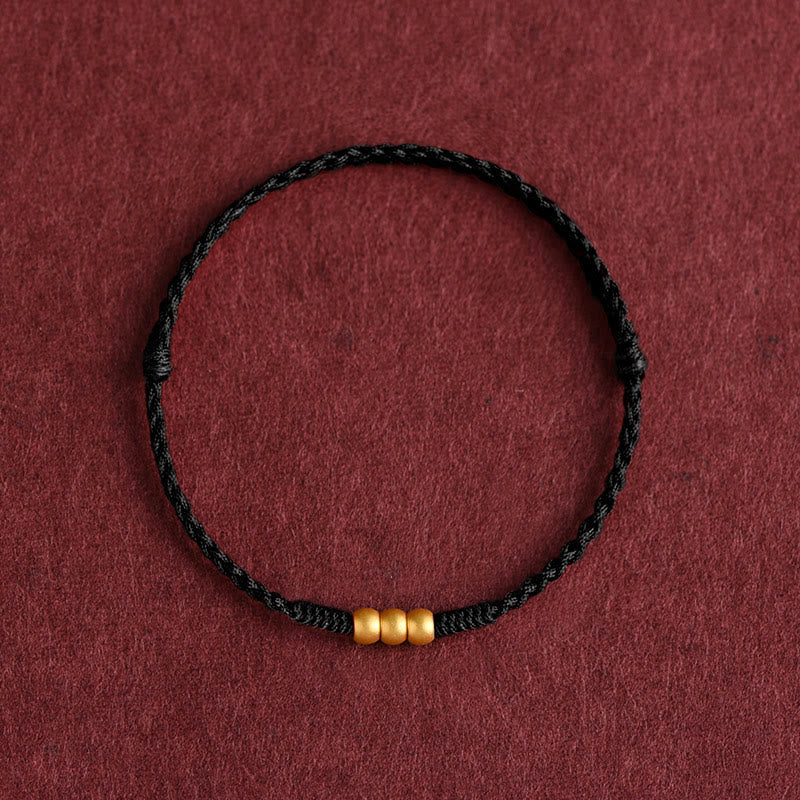 Bracelet de cheville en corde porte-bonheur fait main avec mini trois perles en or 999 de Buddha Stones - Bracelet de cheville (circonférence 18-30 cm) - Noir - image 9