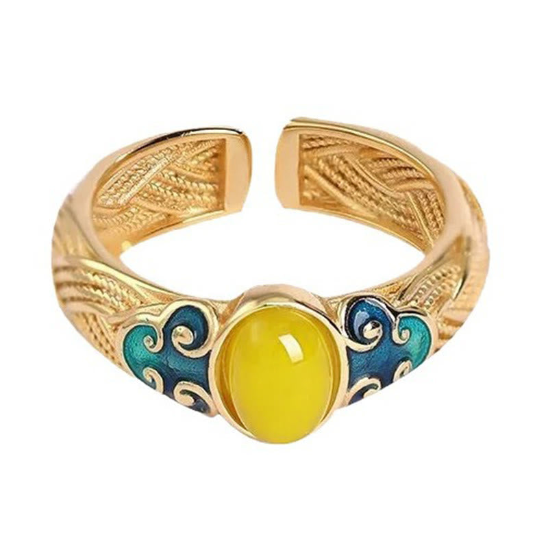 Bague réglable en cuivre ambré Buddha Stones et nuages propices