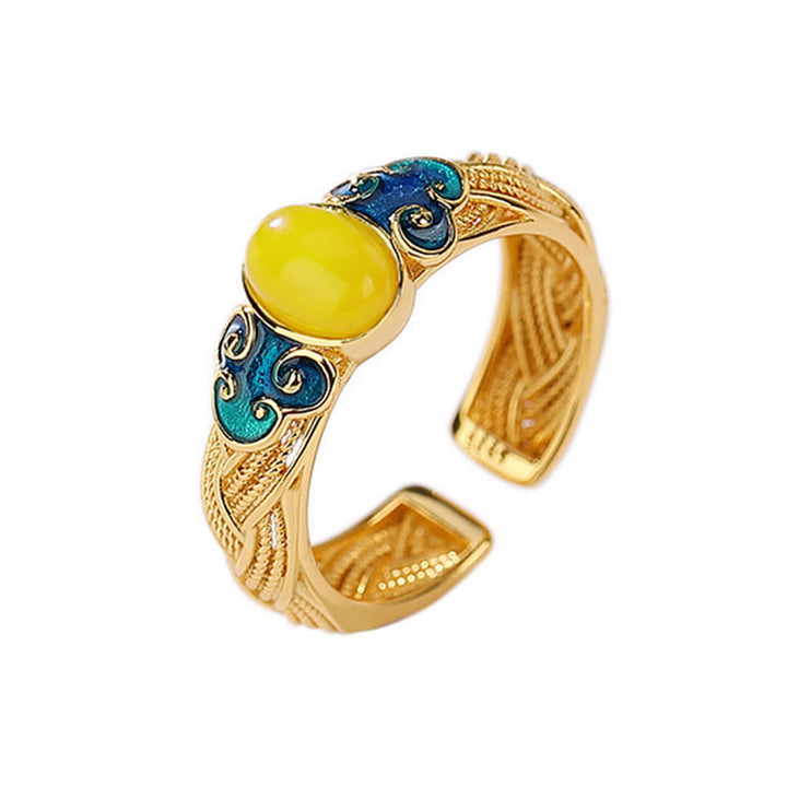 Bague réglable en cuivre ambré Buddha Stones et nuages propices