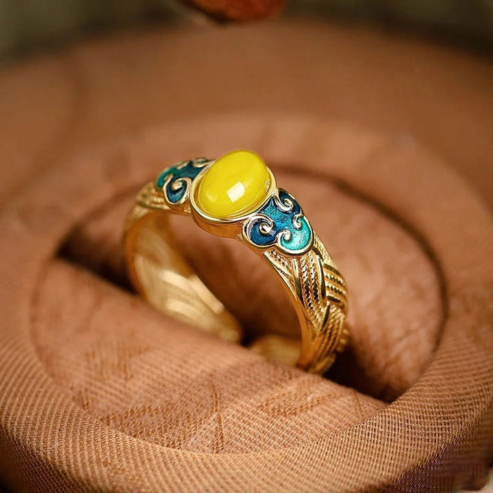 Bague réglable en cuivre ambré Buddha Stones et nuages propices