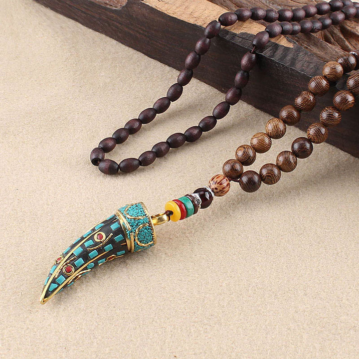 Buddha Stones en bois de wengé tibétain Om Mani Padme Hum symbole OM motif de corne de mantra - Bois de wengé et turquoise - image 10