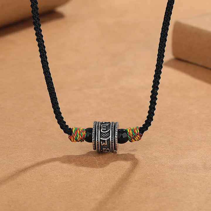 Collier pendentif en corde de sagesse en cuivre avec Buddha Stones du Tibet Om Mani Padme Hum Swastika PiXiu - Om Mani Padme Hum - image 1