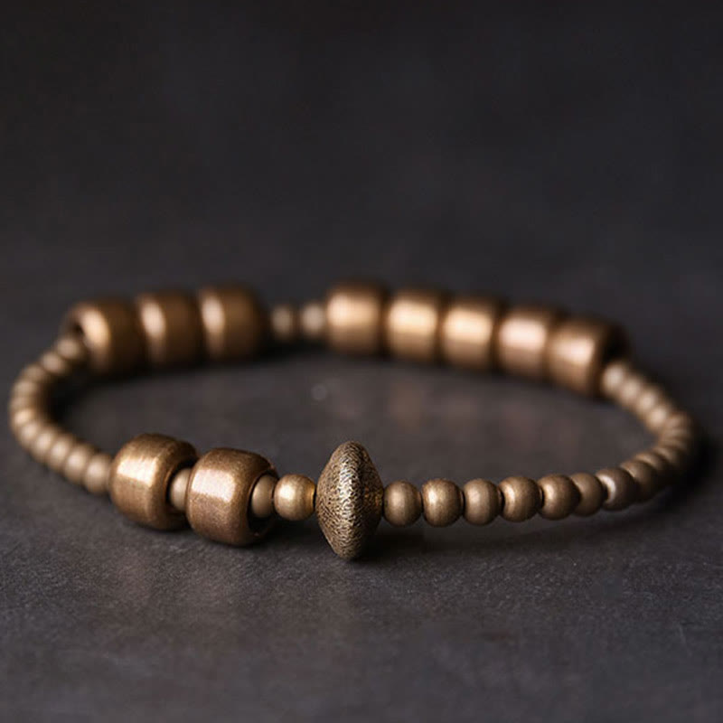 Bracelet de richesse en cuivre et laiton blanc vintage Buddha Stones