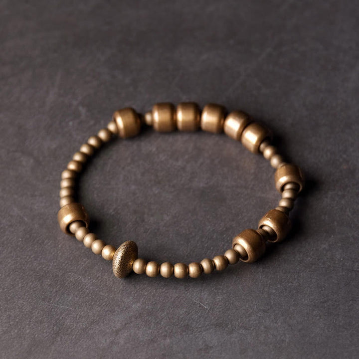 Bracelet de richesse en cuivre et laiton blanc vintage Buddha Stones