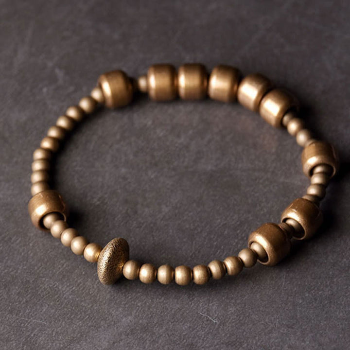Bracelet de richesse en cuivre et laiton blanc vintage Buddha Stones