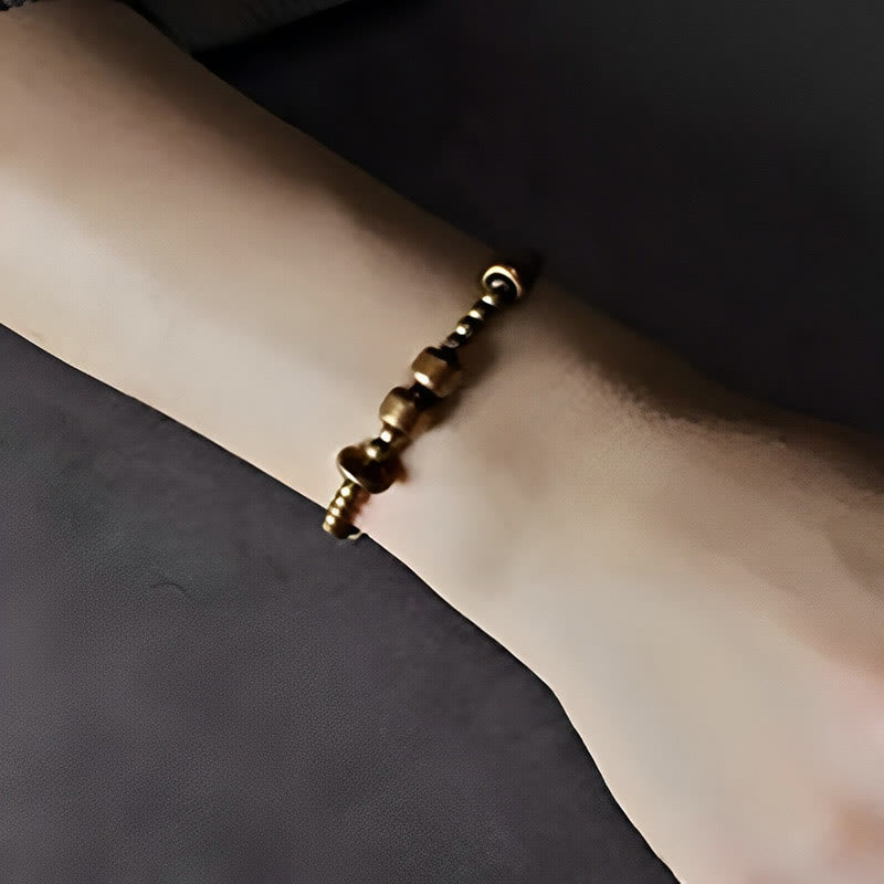 Bracelet de richesse en cuivre et laiton blanc vintage Buddha Stones