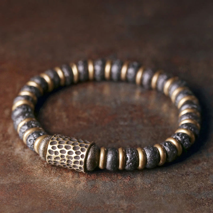 Bracelet en cuivre calme avec perles de pierre de lave vintage Buddha Stones