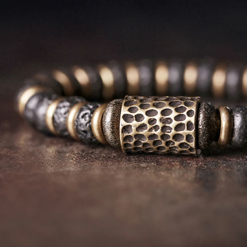 Bracelet en cuivre calme avec perles de pierre de lave vintage Buddha Stones