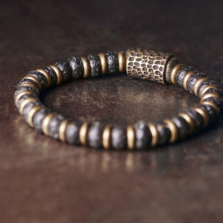Bracelet en cuivre calme avec perles de pierre de lave vintage Buddha Stones
