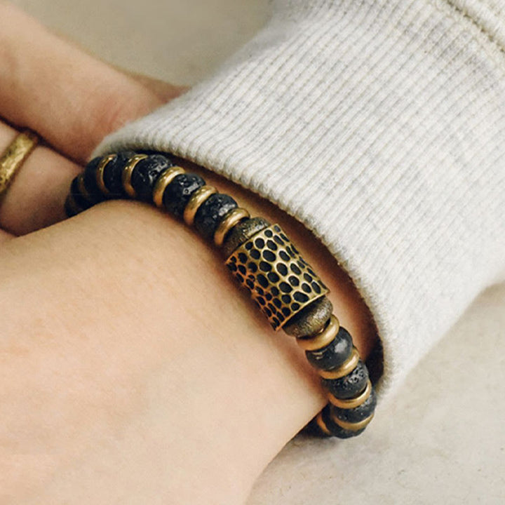 Bracelet en cuivre calme avec perles de pierre de lave vintage Buddha Stones