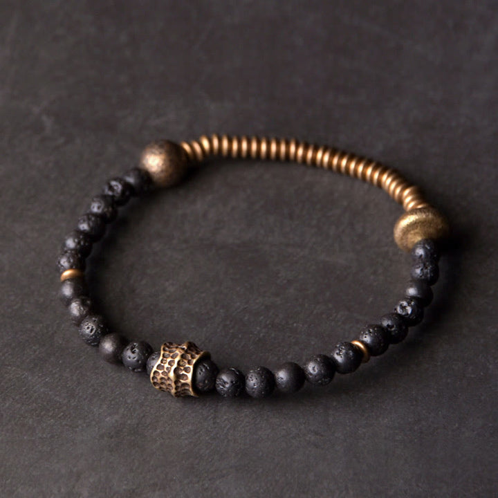 Bracelet en cuivre avec perles de pierre de lave et Buddha Stones pour la guérison