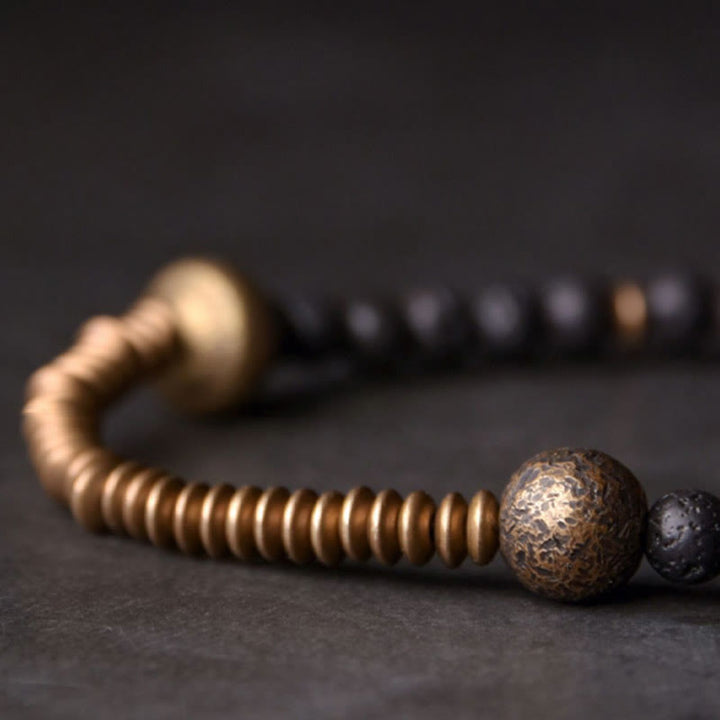 Bracelet en cuivre avec perles de pierre de lave et Buddha Stones pour la guérison