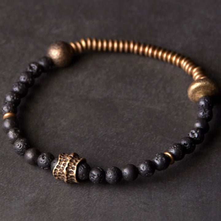 Bracelet en cuivre avec perles de pierre de lave et Buddha Stones pour la guérison