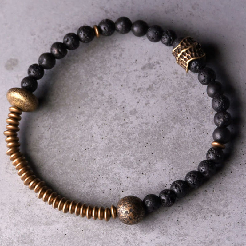 Bracelet en cuivre avec perles de pierre de lave et Buddha Stones pour la guérison