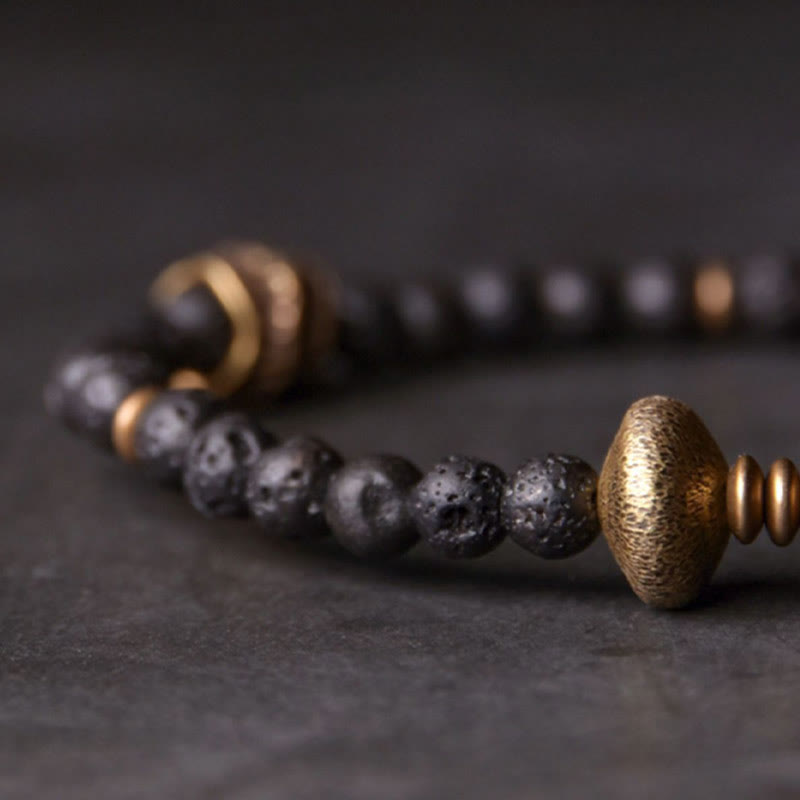 Bracelet en cuivre avec perles de pierre de lave et Buddha Stones pour la guérison