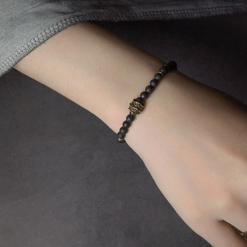 Bracelet en cuivre avec perles de pierre de lave et Buddha Stones pour la guérison