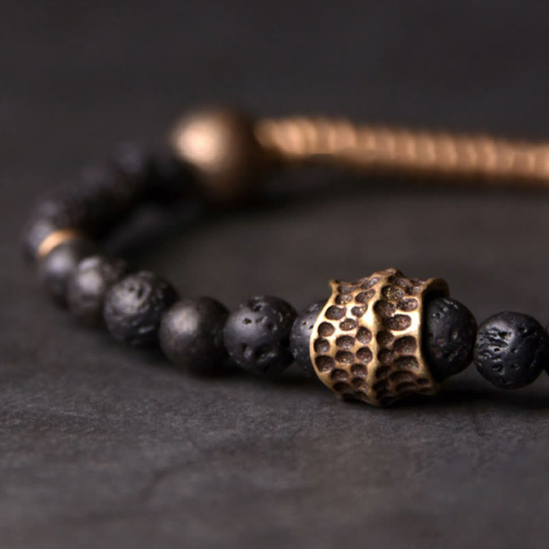Bracelet en cuivre avec perles de pierre de lave et Buddha Stones pour la guérison
