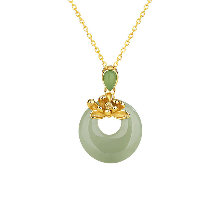 Collier pendentif en jade et Buddha Stones en forme de lotus