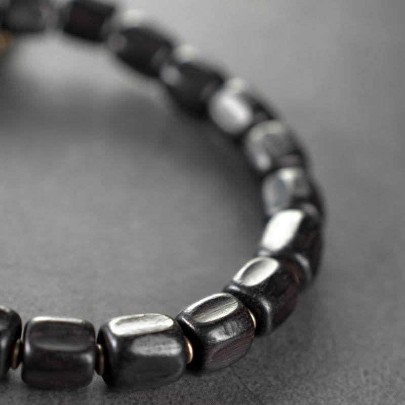 Bracelet de guérison multicouche en cuivre avec perles en bois d'ébène tibétain vintage Buddha Stones Peace