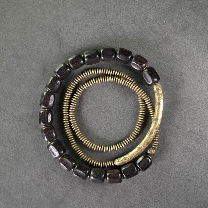 Bracelet de guérison multicouche en cuivre avec perles en bois d'ébène tibétain vintage Buddha Stones Peace