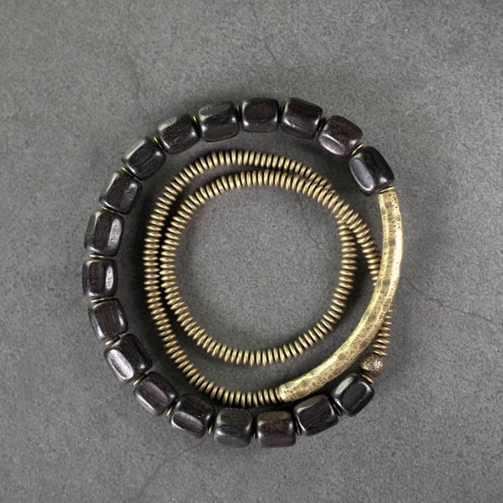 Bracelet de guérison multicouche en cuivre avec perles en bois d'ébène tibétain vintage Buddha Stones Peace