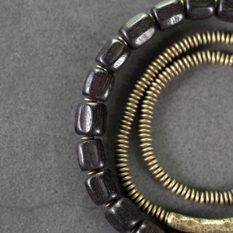 Bracelet de guérison multicouche en cuivre avec perles en bois d'ébène tibétain vintage Buddha Stones Peace