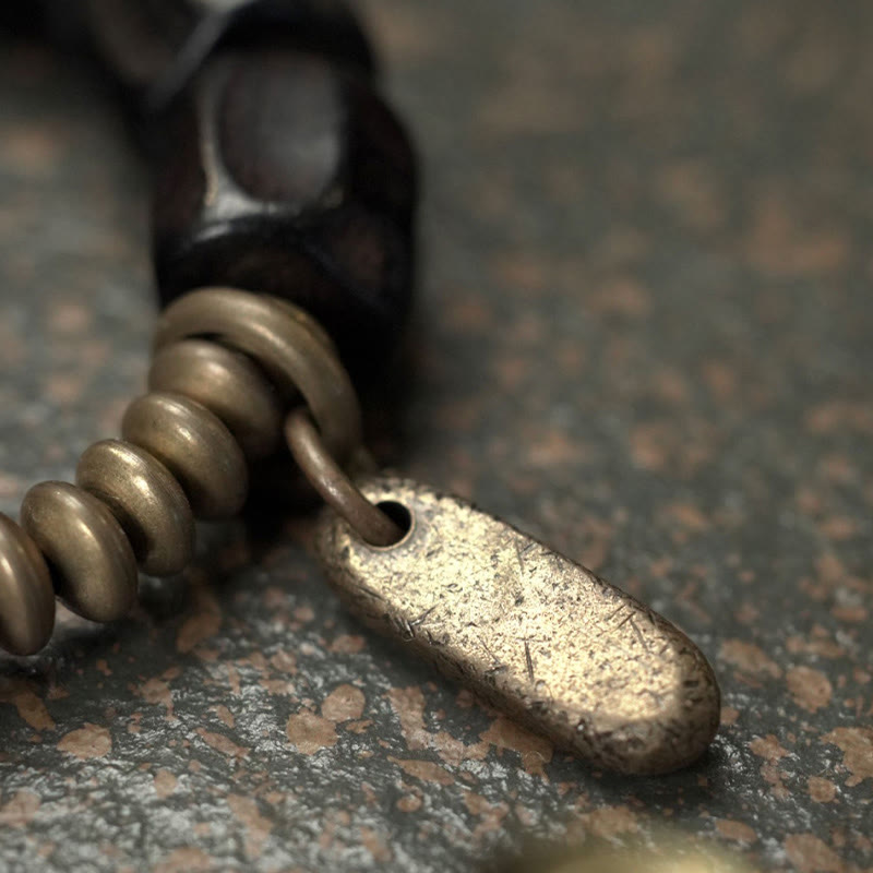 Bracelet de perles en cuivre et bois d'ébène avec Buddha Stones vintage Peace