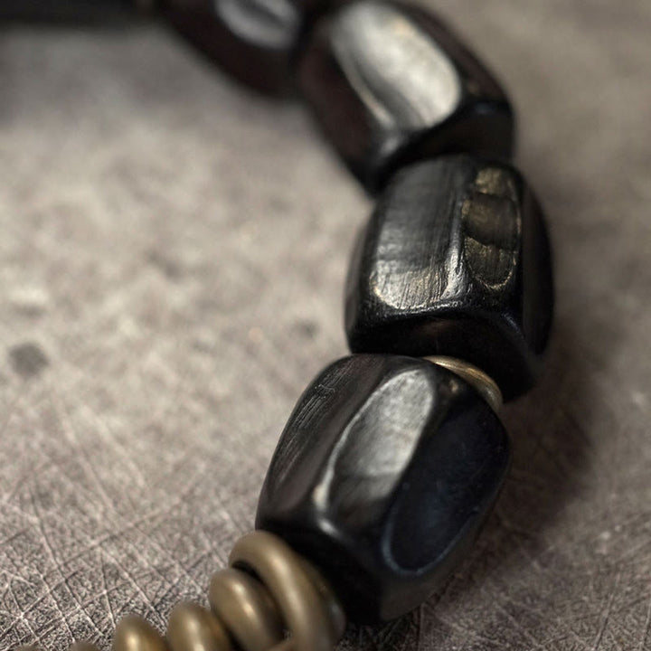 Bracelet de perles en cuivre et bois d'ébène avec Buddha Stones vintage Peace