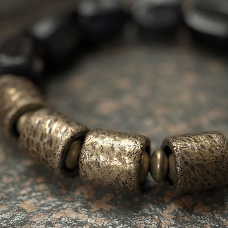 Bracelet de perles en cuivre et bois d'ébène avec Buddha Stones vintage Peace