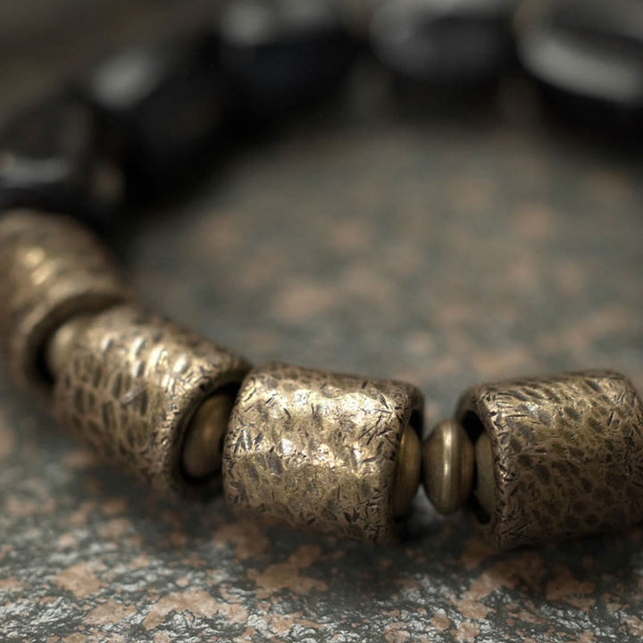 Bracelet de perles en cuivre et bois d'ébène avec Buddha Stones vintage Peace
