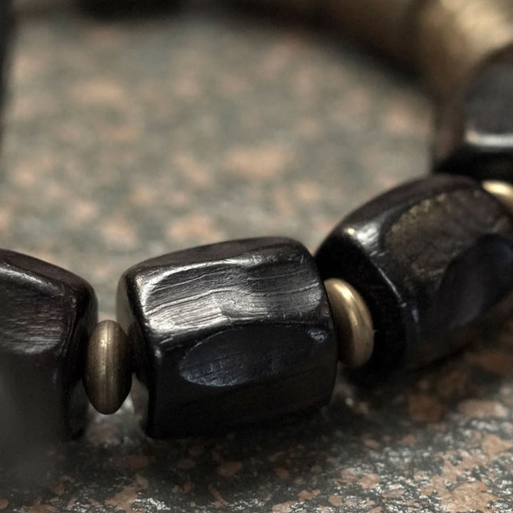 Bracelet de perles en cuivre et bois d'ébène avec Buddha Stones vintage Peace