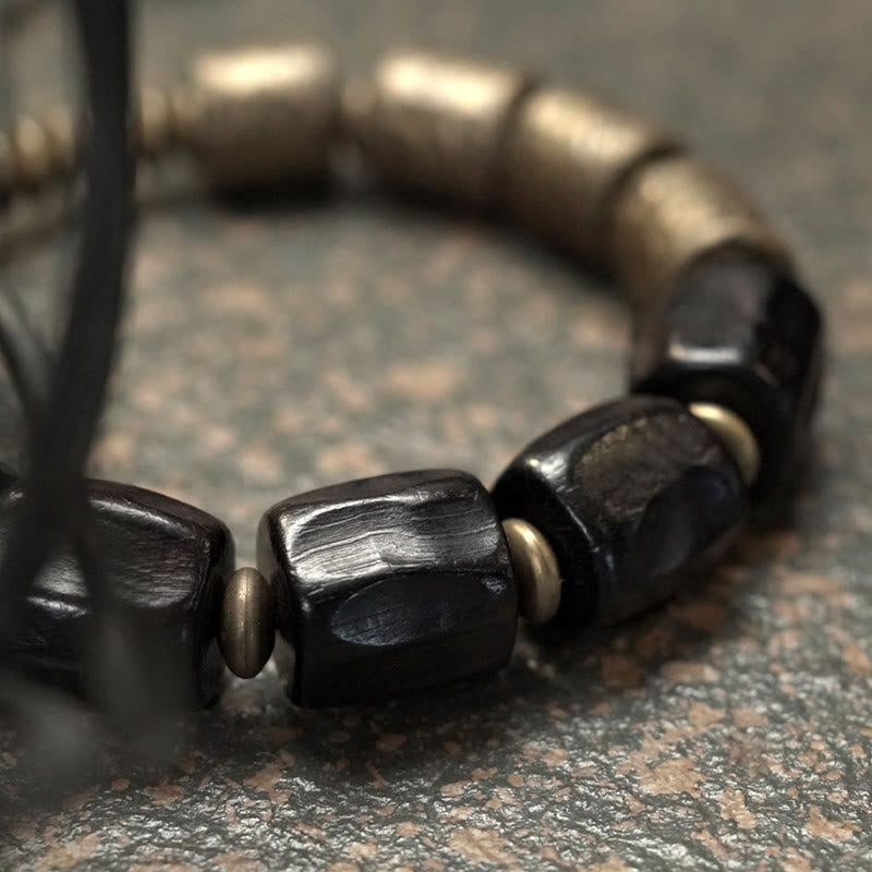 Bracelet de perles en cuivre et bois d'ébène avec Buddha Stones vintage Peace
