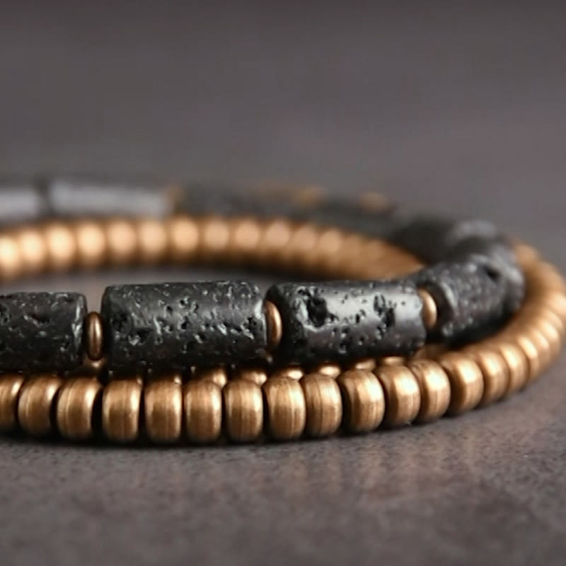 Bracelet enroulé multicouches en pierres de lave et perles de cuivre vintage Buddha Stones - image 4