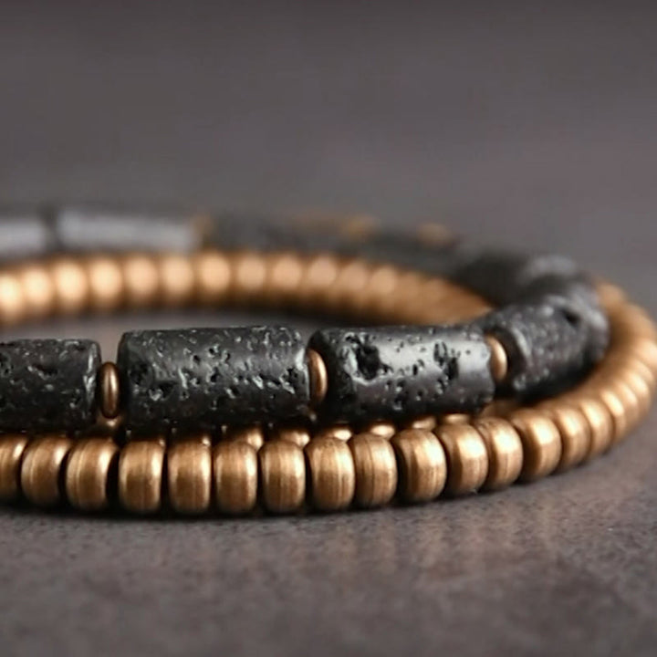 Bracelet enroulé multicouches en pierres de lave et perles de cuivre vintage Buddha Stones - image 4
