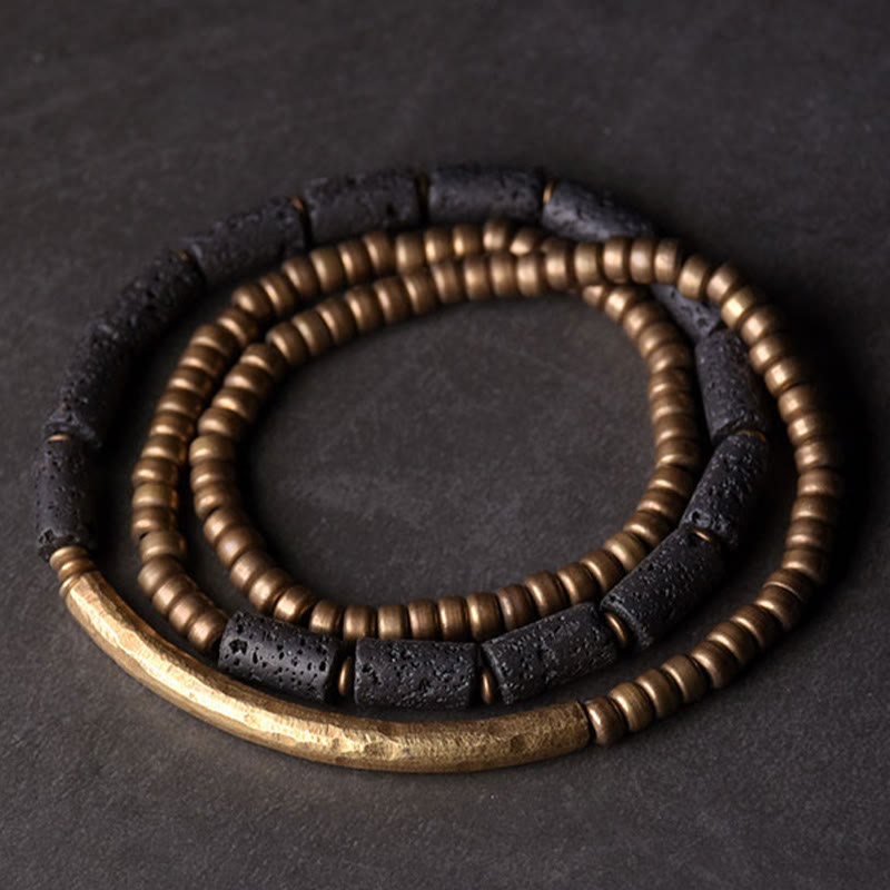 Bracelet enroulé multicouches en pierres de lave et perles de cuivre vintage Buddha Stones - image 2