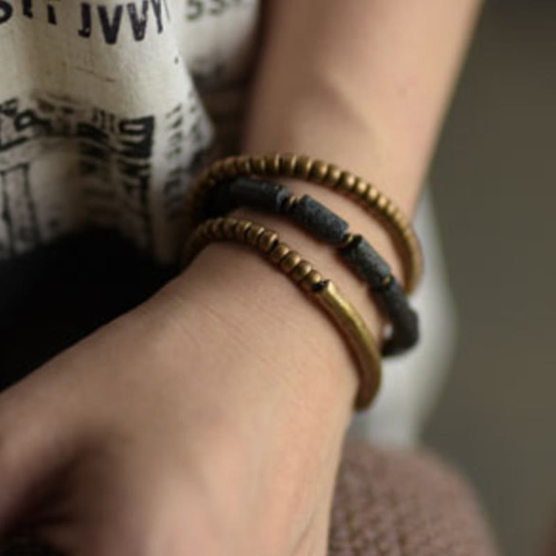 Bracelet enroulé multicouches en pierres de lave et perles de cuivre vintage Buddha Stones - image 12