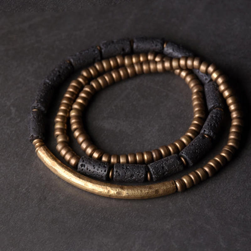 Bracelet enroulé multicouches en pierres de lave et perles de cuivre vintage Buddha Stones - 17-17,6 cm - image 1