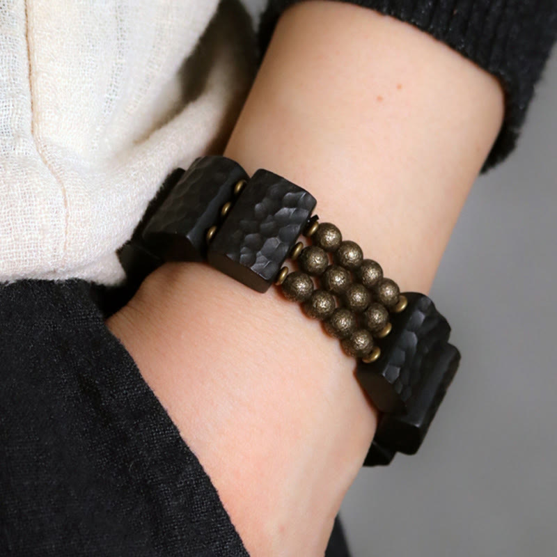 Bracelet d'équilibre en perles de cuivre et bois d'ébène avec Buddha Stones vintage - image 13