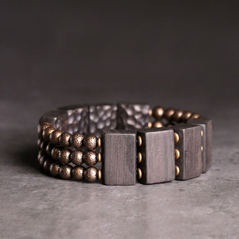 Bracelet d'équilibre en perles de cuivre et bois d'ébène avec Buddha Stones vintage - 17-17,6 cm - image 1