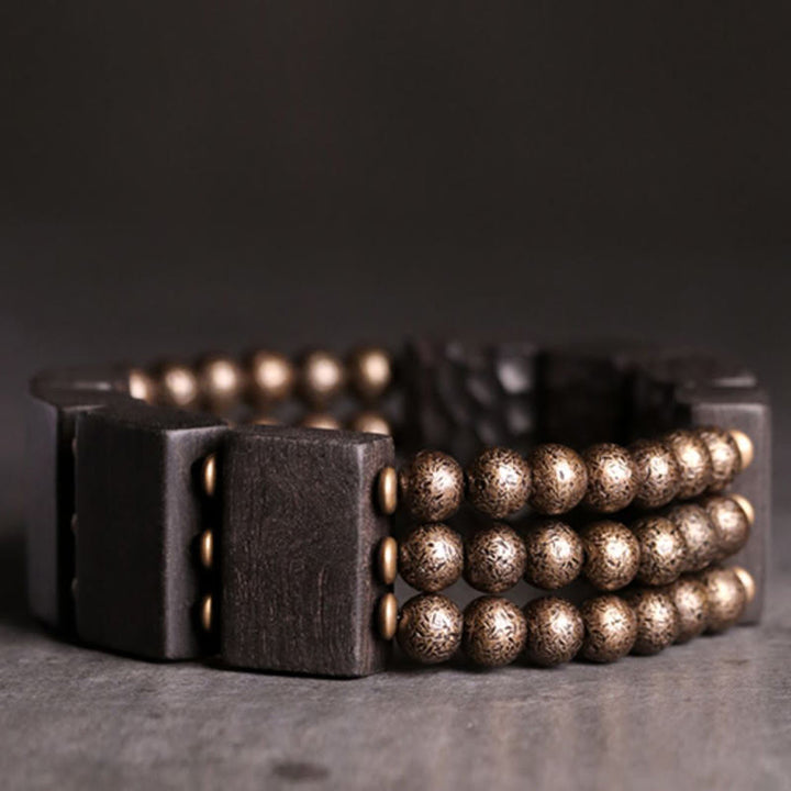 Bracelet d'équilibre en perles de cuivre et bois d'ébène avec Buddha Stones vintage - image 2