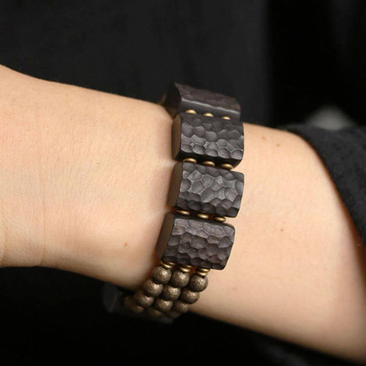 Bracelet d'équilibre en perles de cuivre et bois d'ébène avec Buddha Stones vintage - image 5