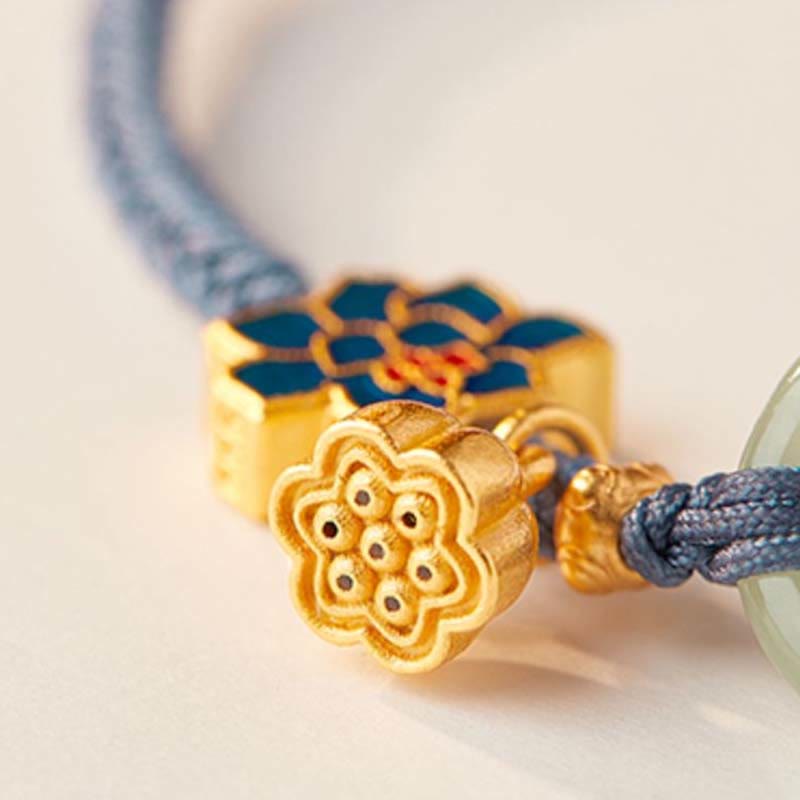 Bracelet porte-bonheur en corde tressée avec boucle de paix en jade et lotus de Hetian Buddha Stones