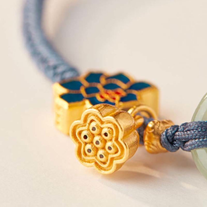 Bracelet porte-bonheur en corde tressée avec boucle de paix en jade et lotus de Hetian Buddha Stones