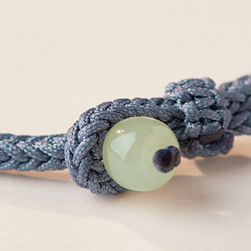 Bracelet porte-bonheur en corde tressée avec boucle de paix en jade et lotus de Hetian Buddha Stones