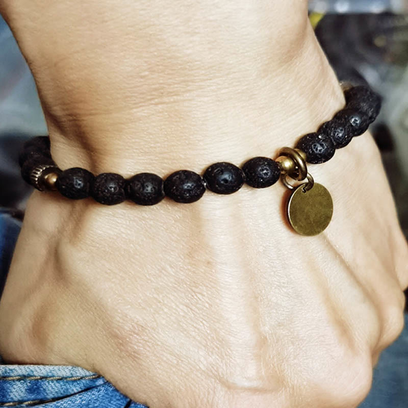 Bracelet de guérison apaisant en perles de pierre de lave naturelle Buddha Stones - image 6
