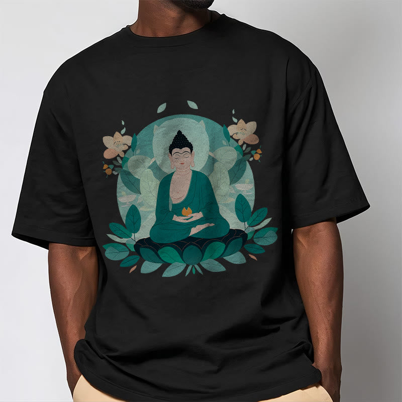 T-shirt Buddha Stones Yeux Fermés Feuille Verte Bouddha - image 7