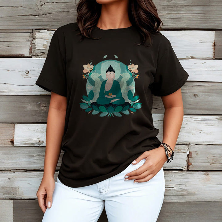 T-shirt Buddha Stones Yeux Fermés Feuille Verte Bouddha - image 9